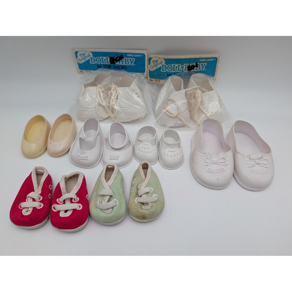 Doll Shoes Lot White Red Green Vintage Hi Top Mary Jane Sneakers Fibre Craft